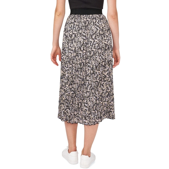 NWT Vince Camuto Womens Sprinkled Field Floral Black Pleated Midi Skirt - Picture 3 of 6